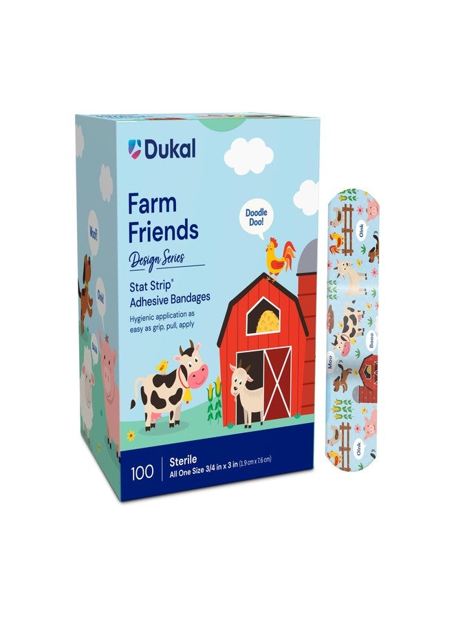 Dukal Design Series Farm Friends Adhesive Bandages with Stat Strip Technology, 3/4” x 3” (Box of 100) - Image 2